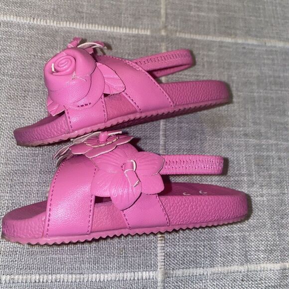 JANIE AND JACK pink Flower leather Sandals Size 4 - Picture 6 of 7